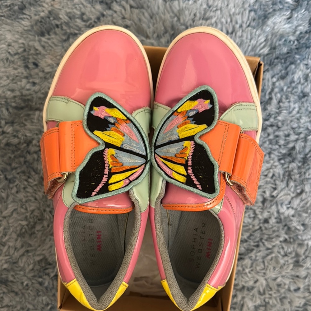Sophia Webster Vibrant Pink and Orange Sneakers with Butterfly Design